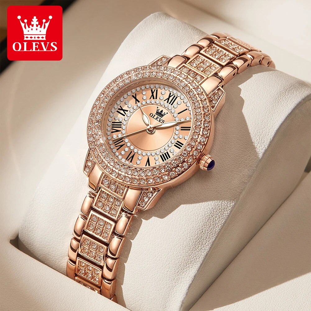 Jewelry Watches Gold - Женские кварцевые часы с бриллиантами OLEVS,