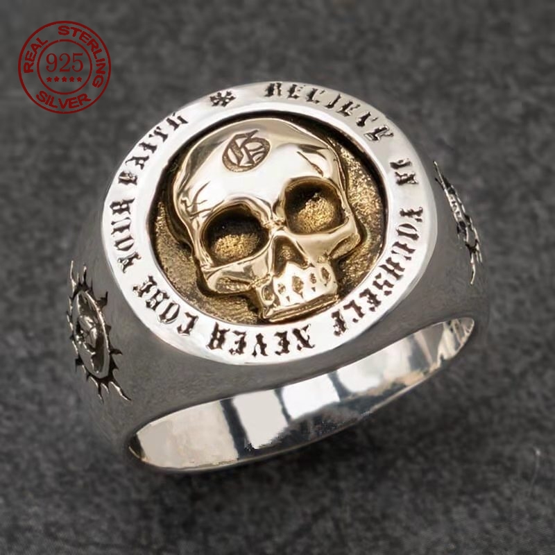 Gothic Skull Ring - S925 Стерлингового Серебра Модное Мужское и