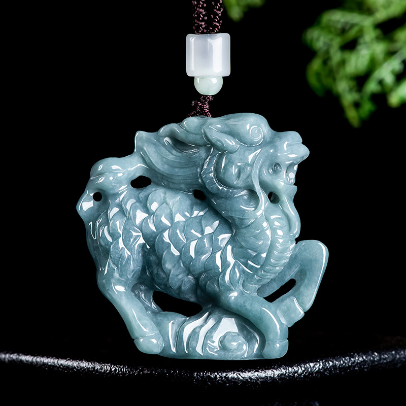 Necklace Pendant - Подвеска-амулет Килин из бирманского жадеита, резной,