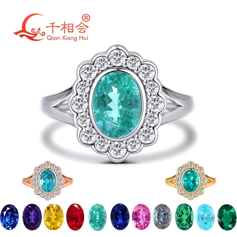 Moissanite Ring - Кольцо с овальным турмалином Параиба, выращенным